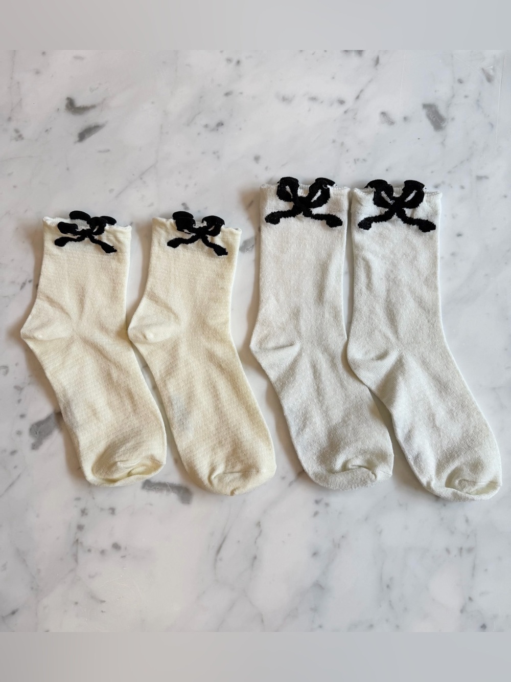 2 New Pair of Socks with Black Bow Accent
